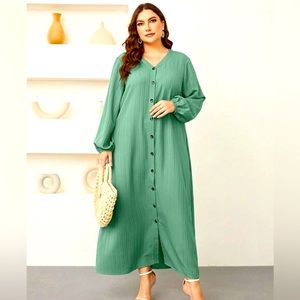 XL mint green button front dress